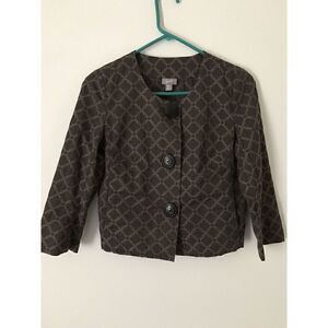 J Jill Petite XXS 3/4 Sleeve Brown Jacket Embroidered Circle